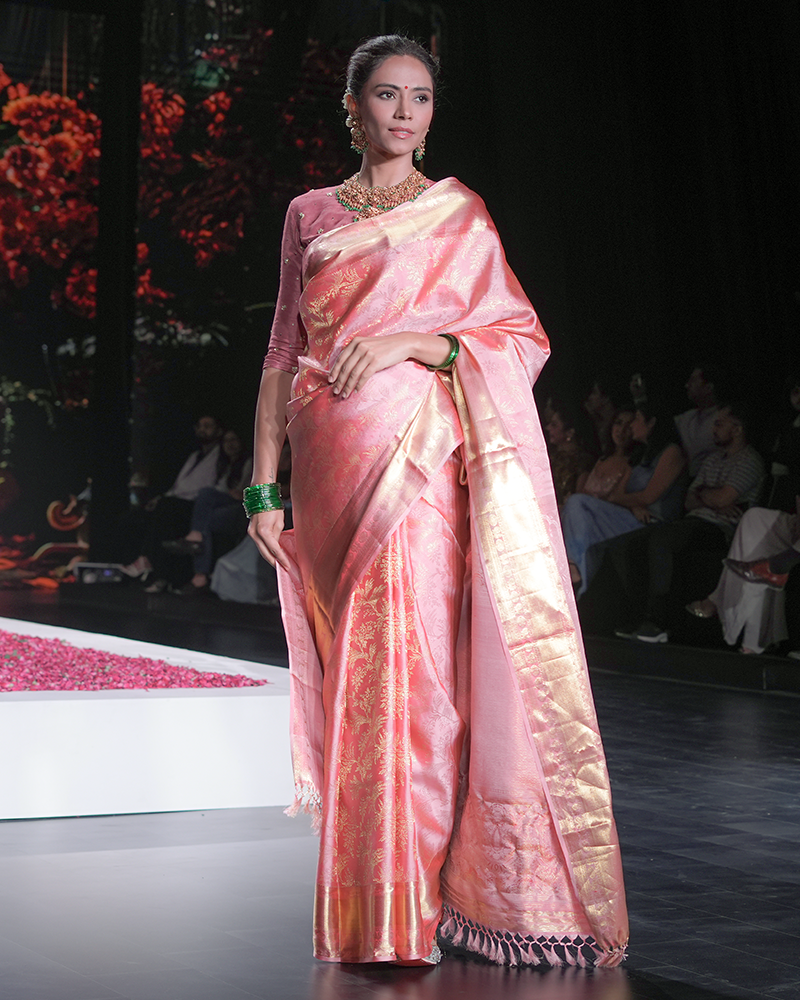 Coral Pink Kanjivaram Saree