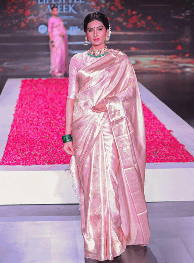 Blush Rose Pink Kanjivaram Saree