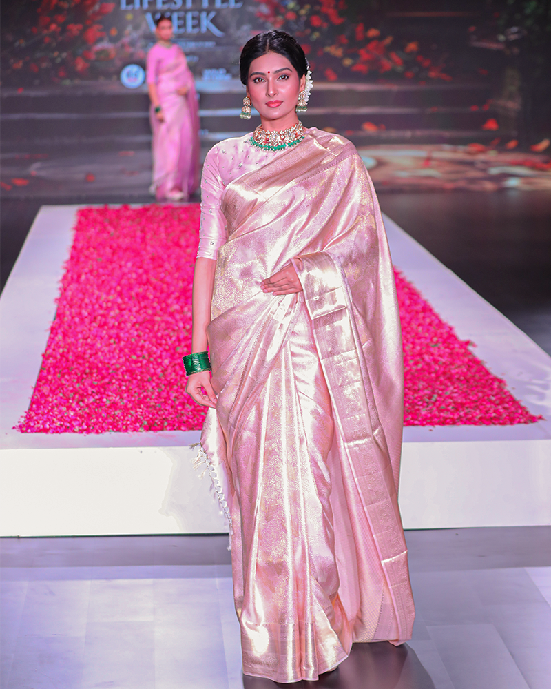 Blush Rose Pink Kanjivaram Saree