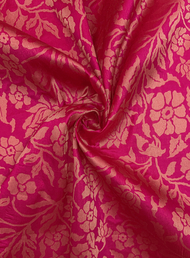 Deep Pink Golden Floral Fabric
