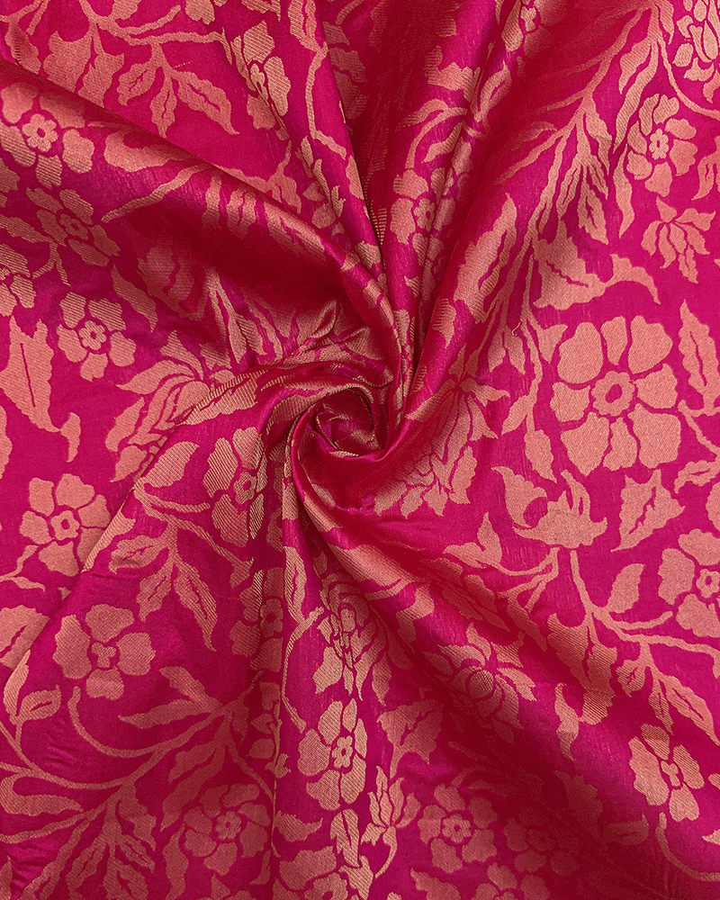 Deep Pink Golden Floral Fabric