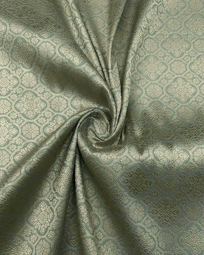 Mint Green Zari Floral Fabric