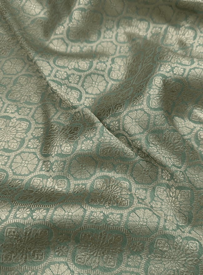 Mint Green Zari Floral Fabric - Image 2