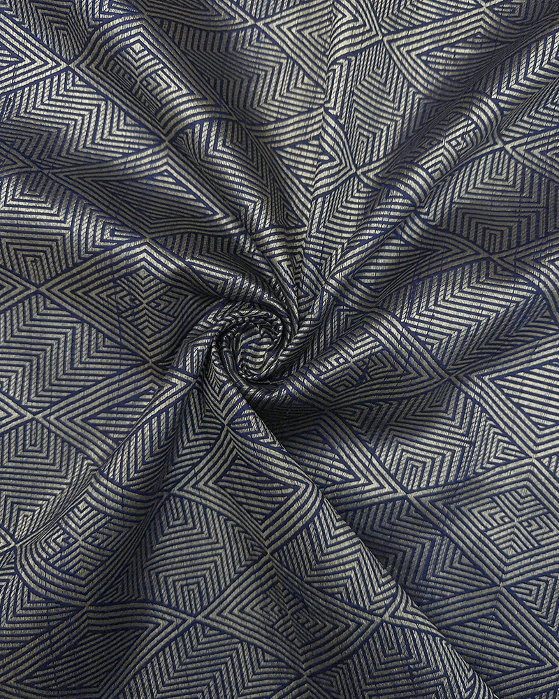 Navy Blue Banaras Brocade Silk Fabric