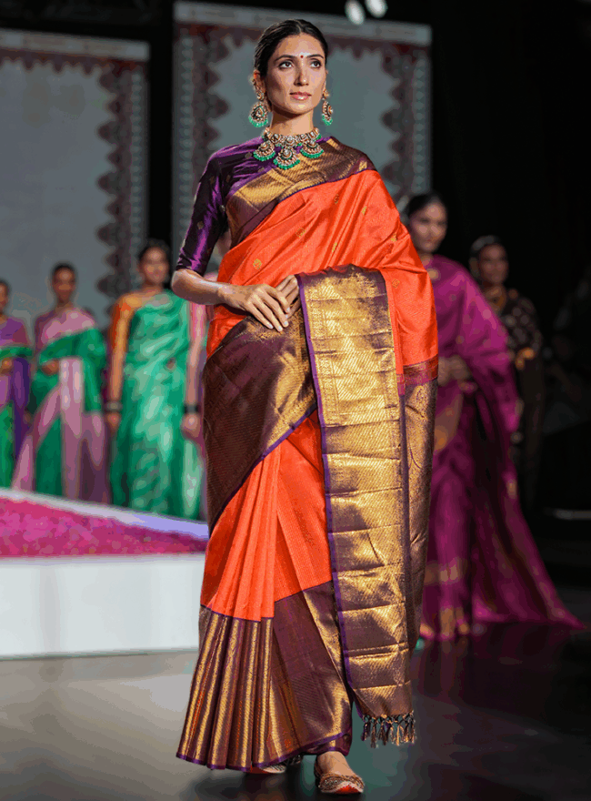 Orange & purple Kanjivaram Saree