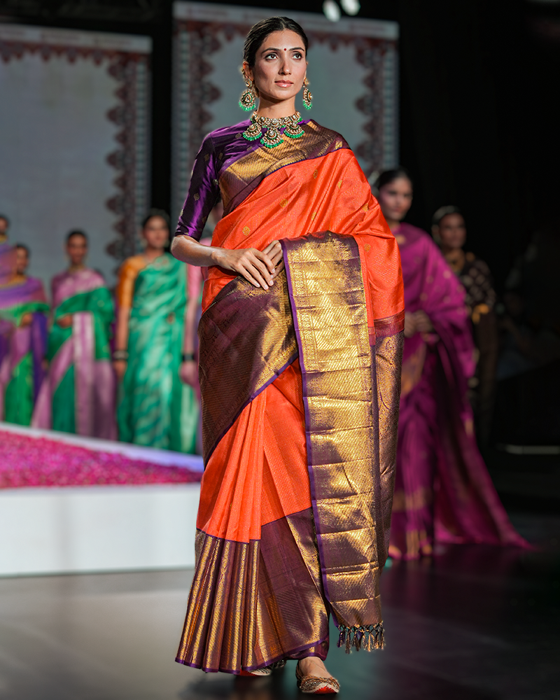 Orange & purple Kanjivaram Saree