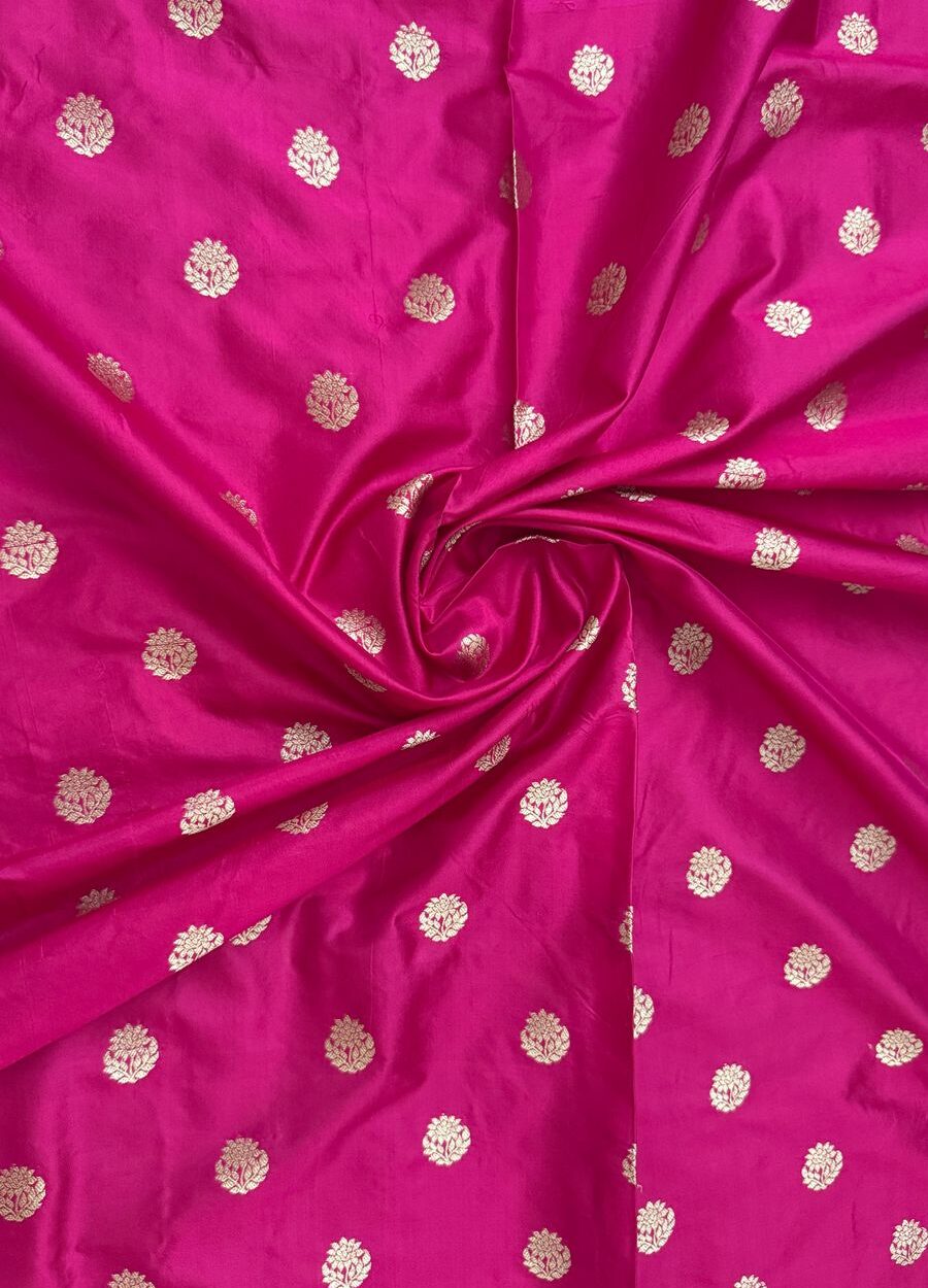 Fuchsia Pink Zari Butta Silk Fabric