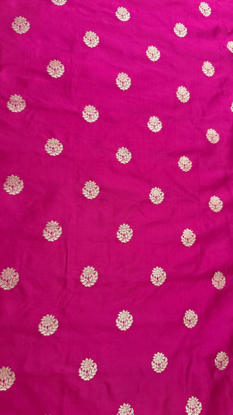 Fuchsia Pink Zari Butta Silk Fabric - Image 2