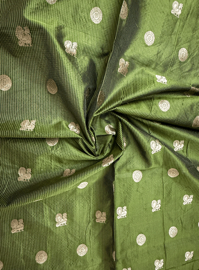 Olive Green Zari Checks Silk Fabric