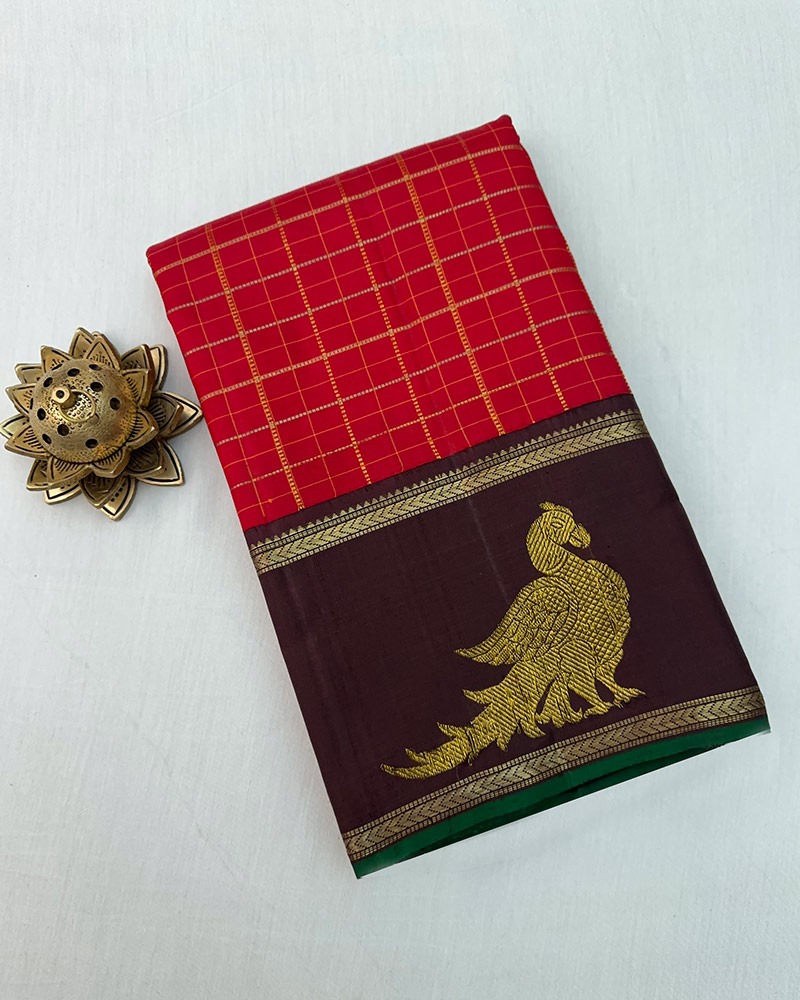 Red Peacock Vintage Kanjivaram Saree