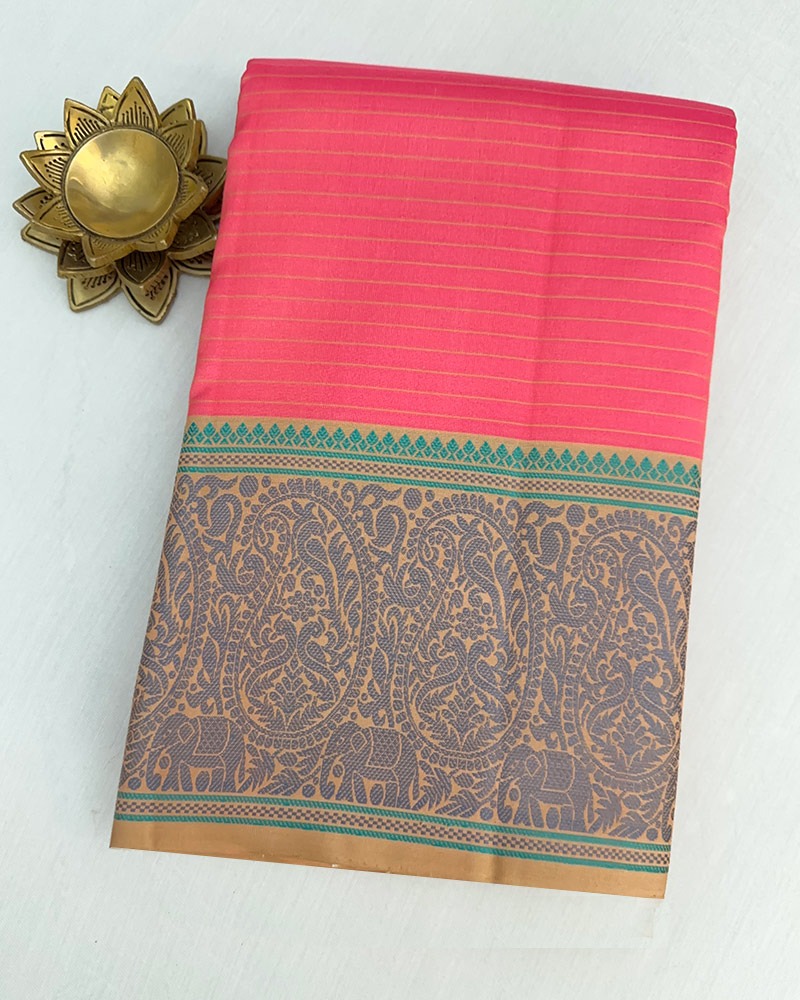 Pink Meena Kanjivaram Saree