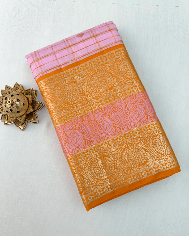 Blush Rose Pink Kanjivaram Saree
