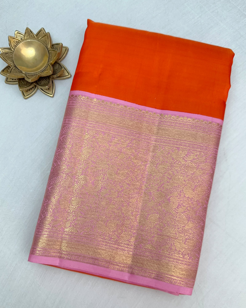 Orange & Baby Pink Kanjivaram Saree