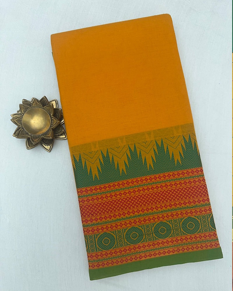 Mustard Yellow Kanchi Cotton Saree