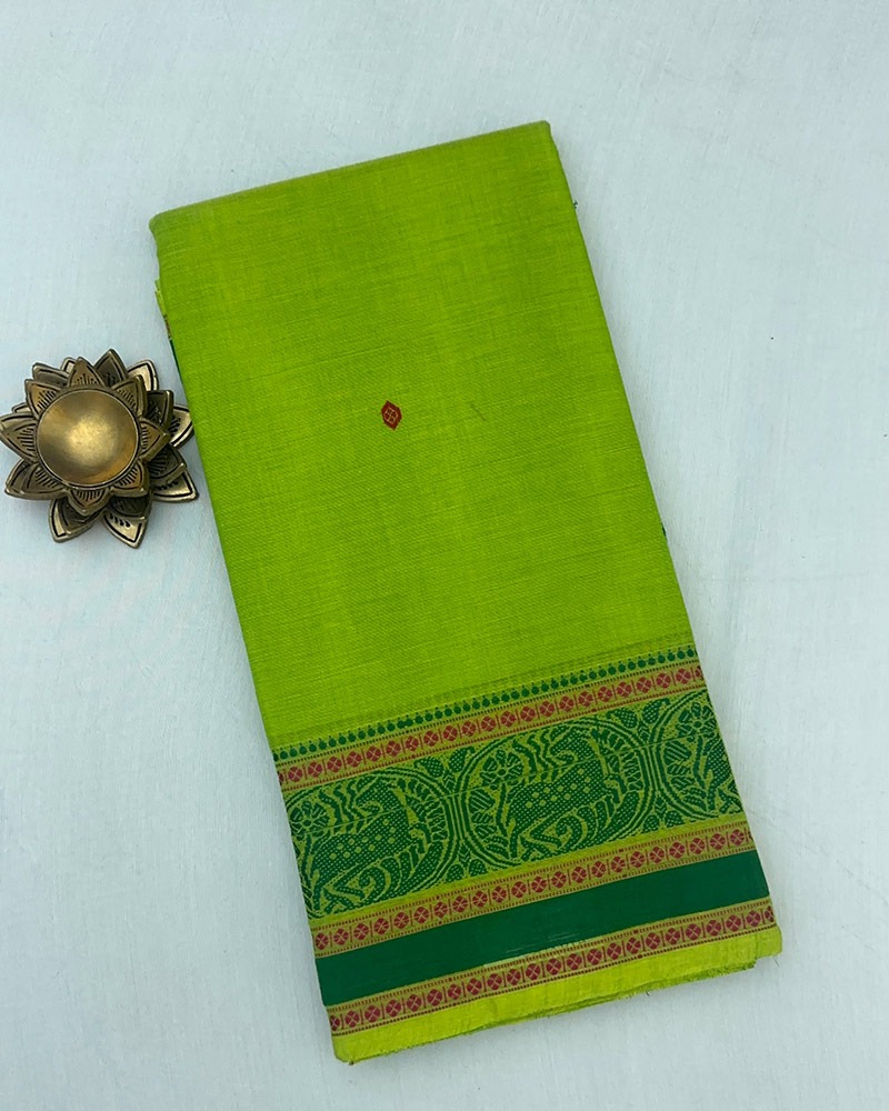 Parrot Green Kanchi Cotton Saree