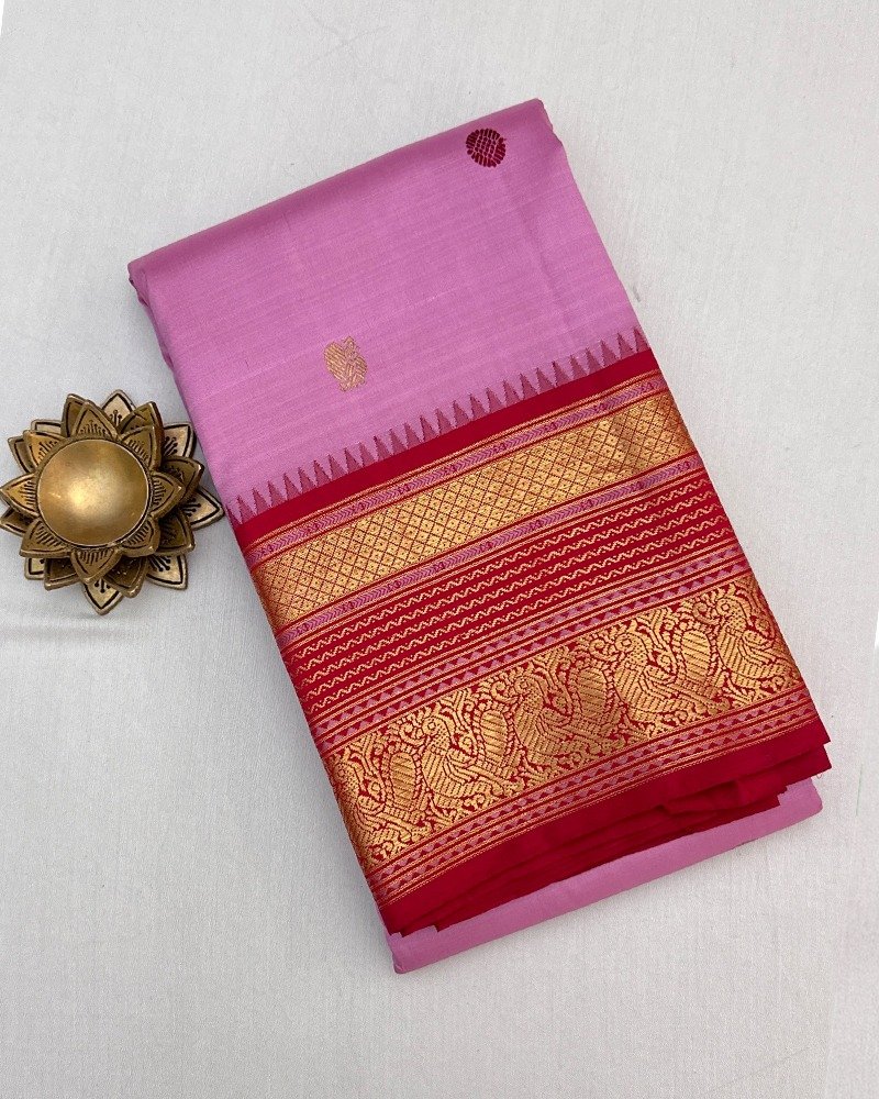 Lilac & red kanjivaram saree