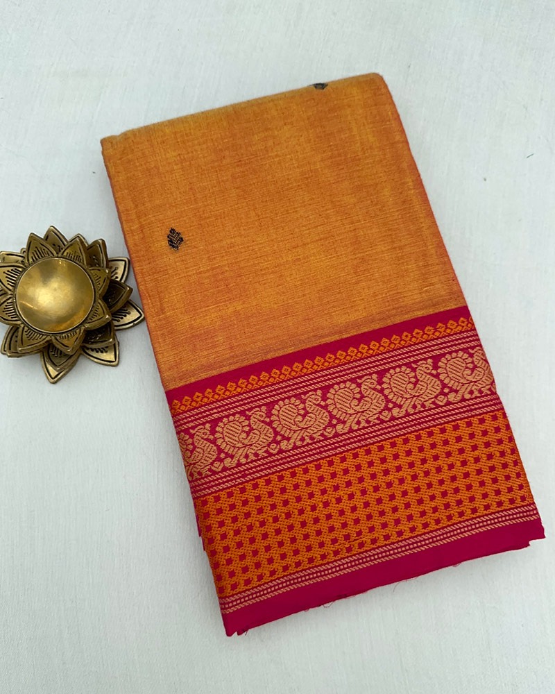 Burnt Orange Kanchi Cotton Saree