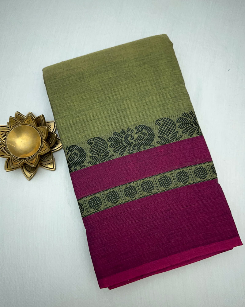 Bottle Green With Red Kanchi Cotton Saree