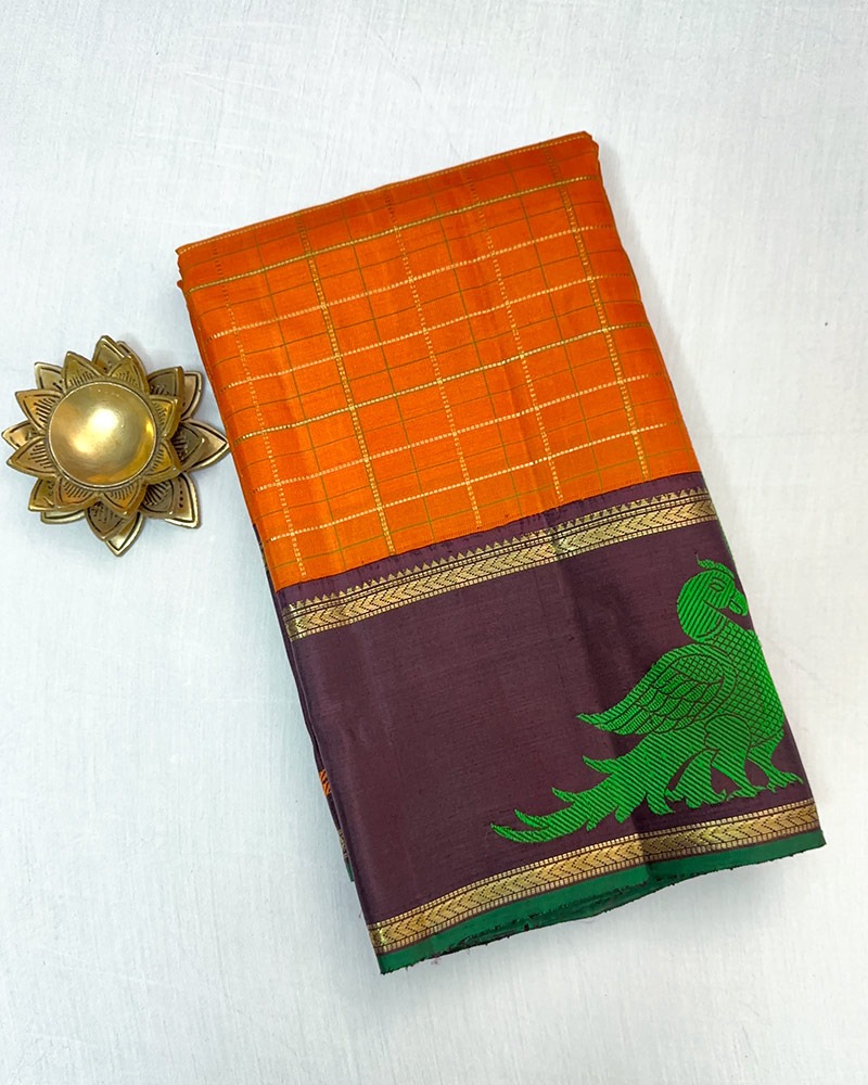 Orange Peacock Vintage Kanjivaram Saree
