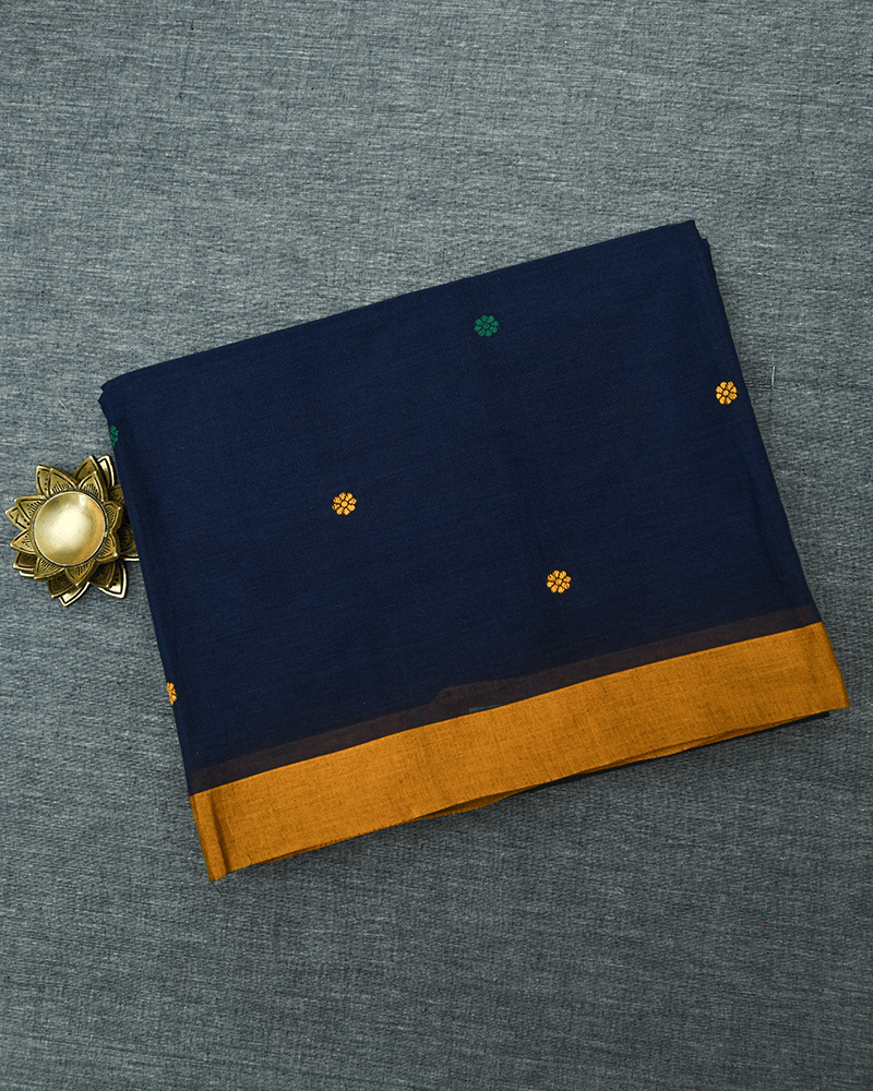 Navy Blue With Yellow Kanchi Cotton Saree