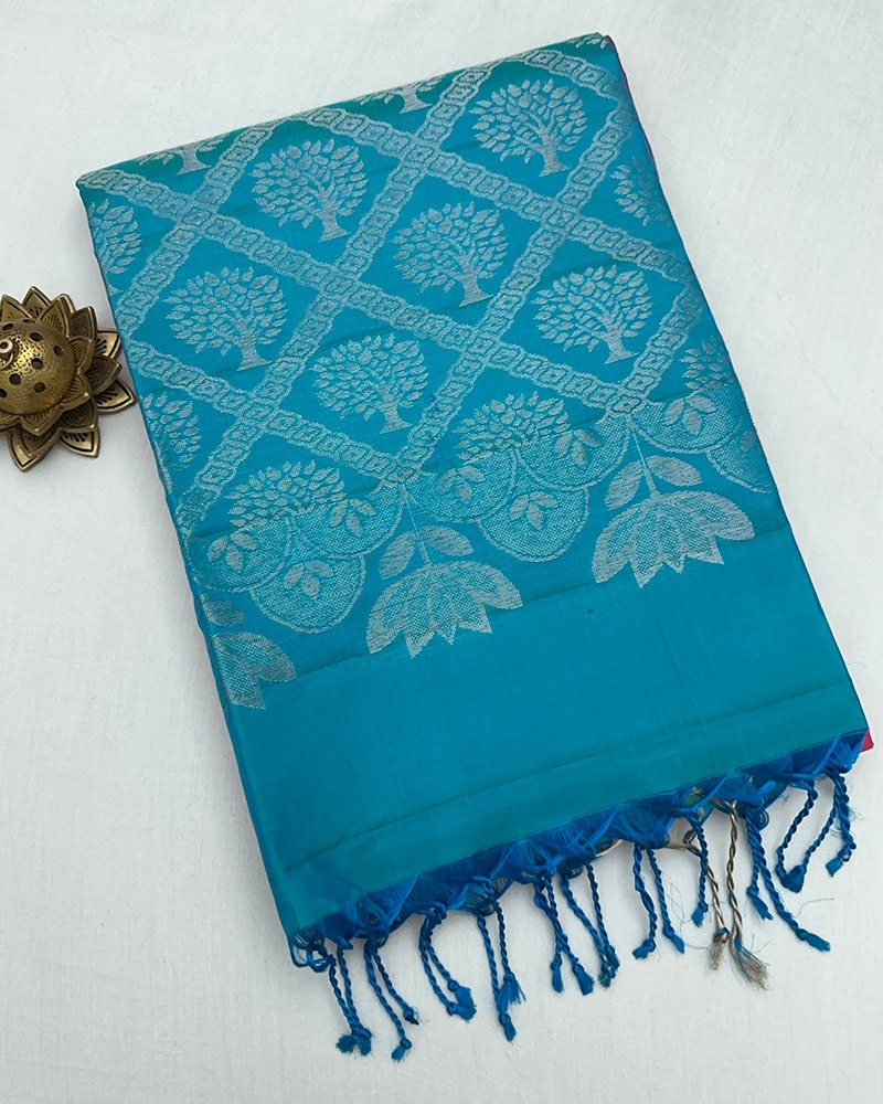 Bright Pink & Blue Soft Silk Saree