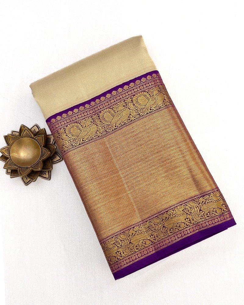 cream kanchipattu saree
