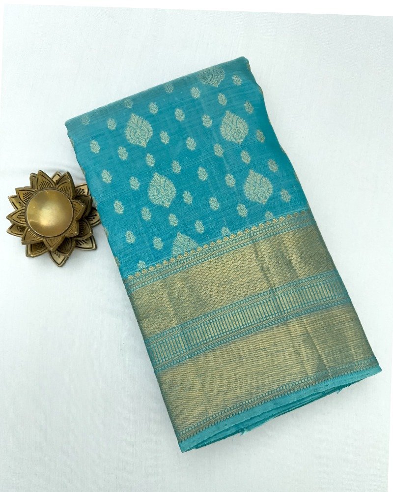 Teal Blue Kanchi silk saree