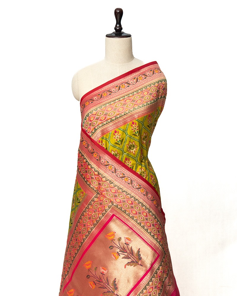 Light Olive Green Semi Banaras Patola