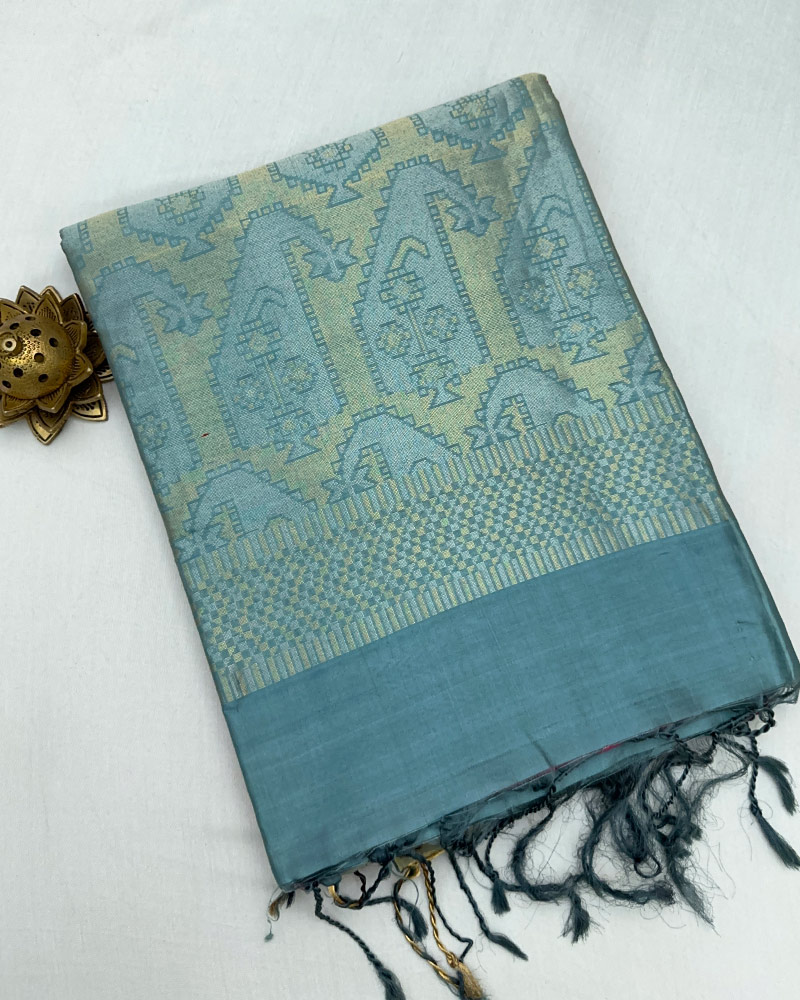 Grey & Pink Green Soft Silk Saree