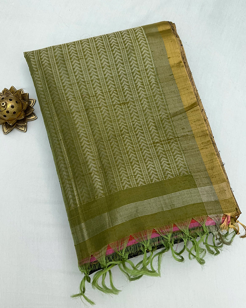 Black & Olive Green Soft Silk Saree