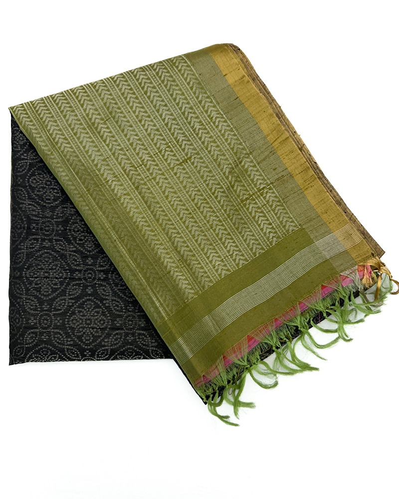 Black & Olive green soft silk saree