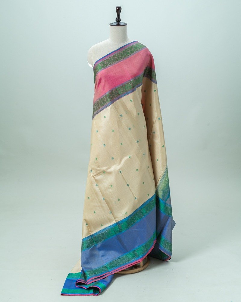 Beige & Blue Kanjivaram Saree