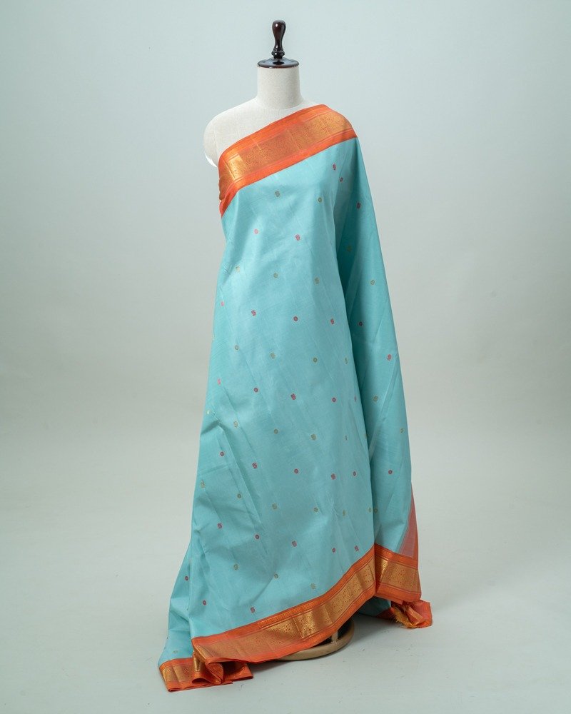 Blue & Orange Kanjivaram Saree