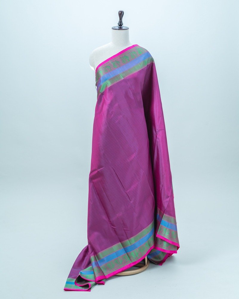 Magental Pink subtle violet mix Kanjivaram Silk Saree