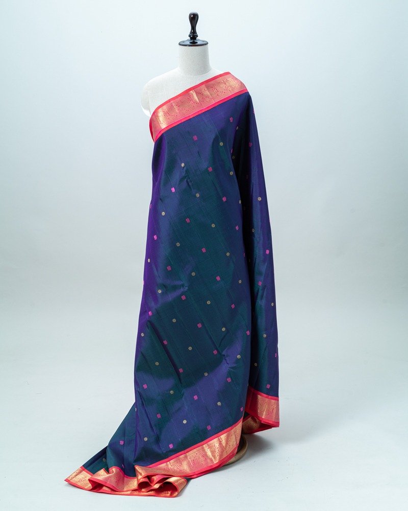 Blue & Pinkish Red Kanjivaram Saree