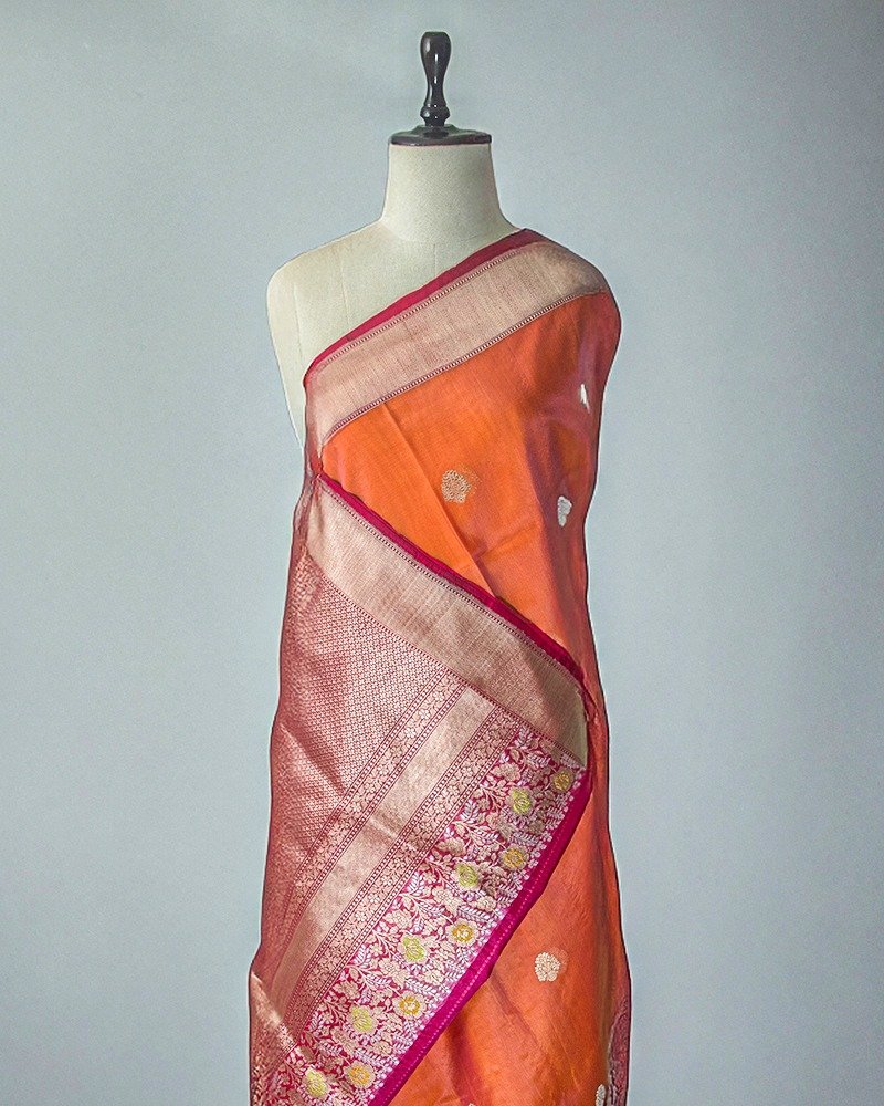 Orange Banarasi saree