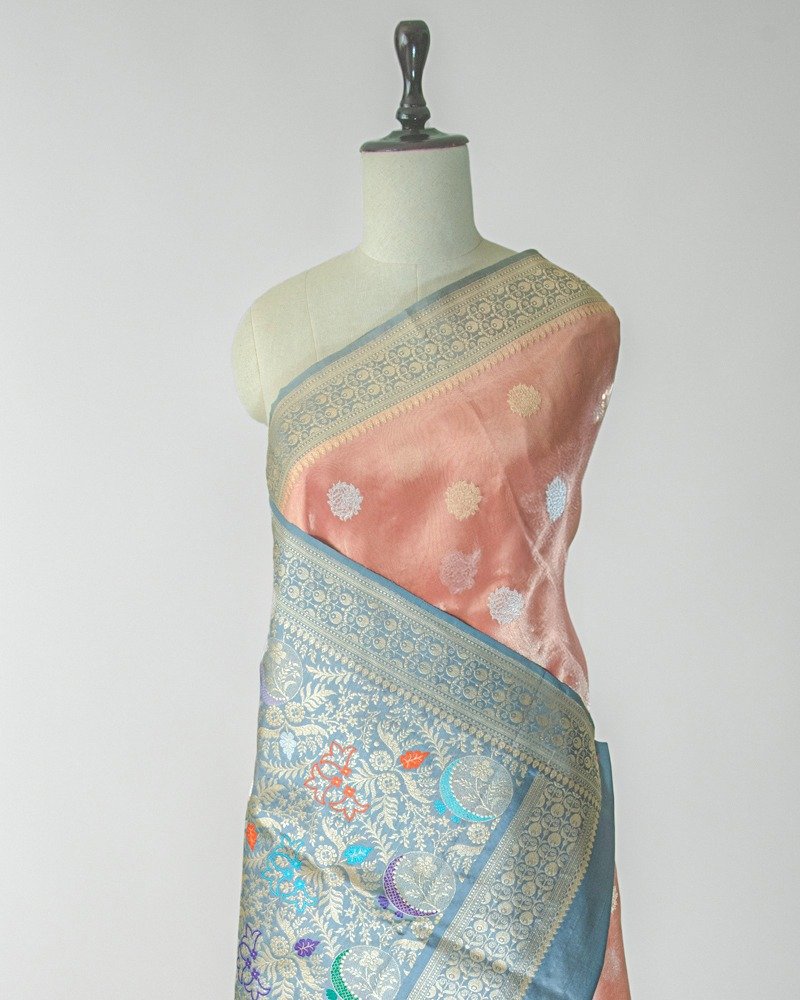 Elegant peach Banarasi saree