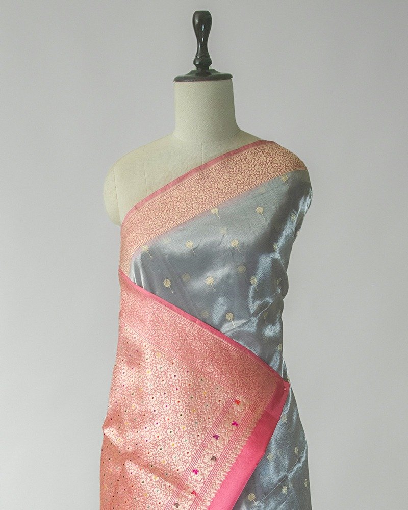 Mystic Pearl Grey Banarasi saree
