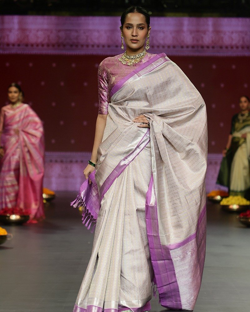 Elegant silver Kanjivaram silk saree