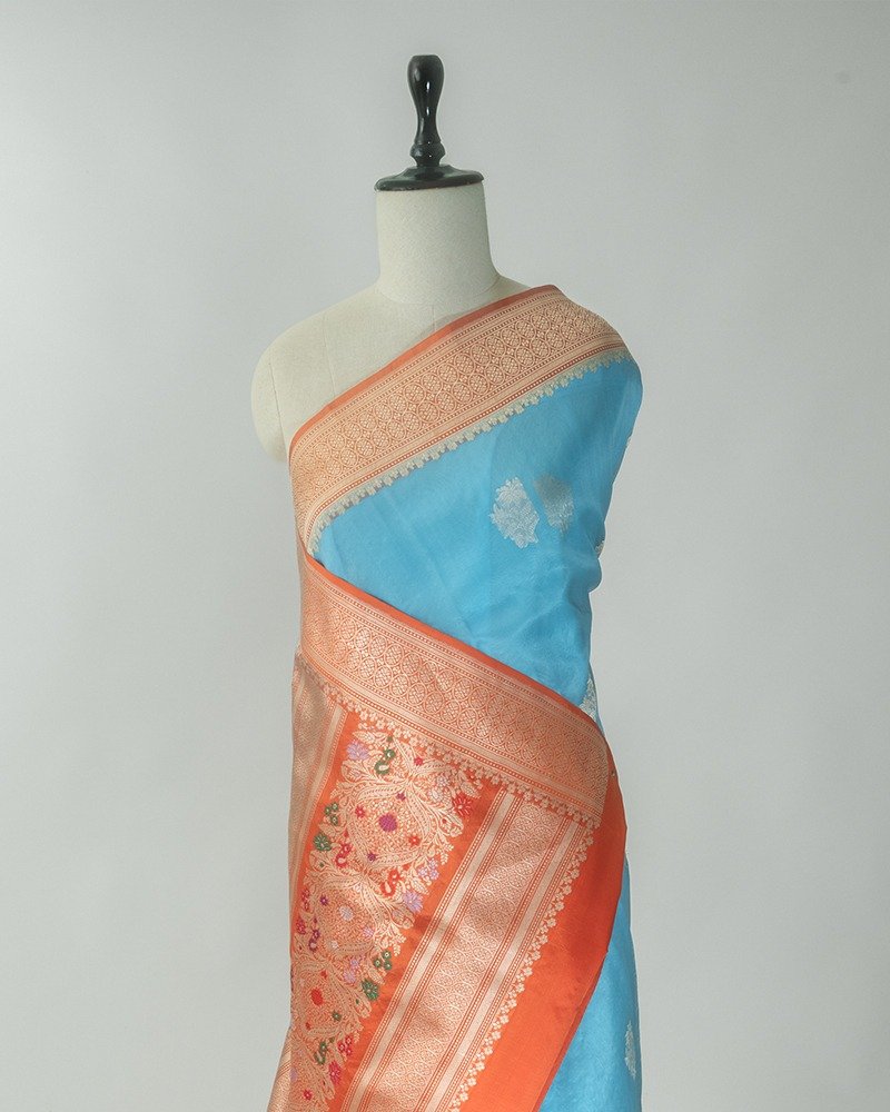 Sky blue Banarasi silk saree