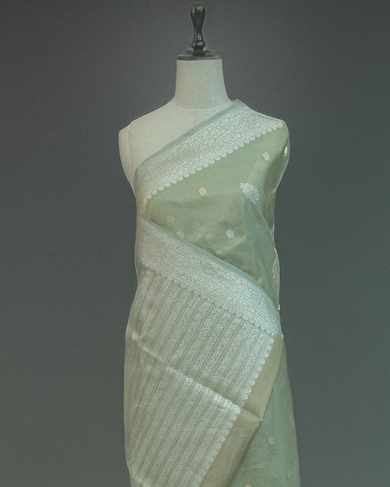 Elegant pastel green Banarasi silk saree