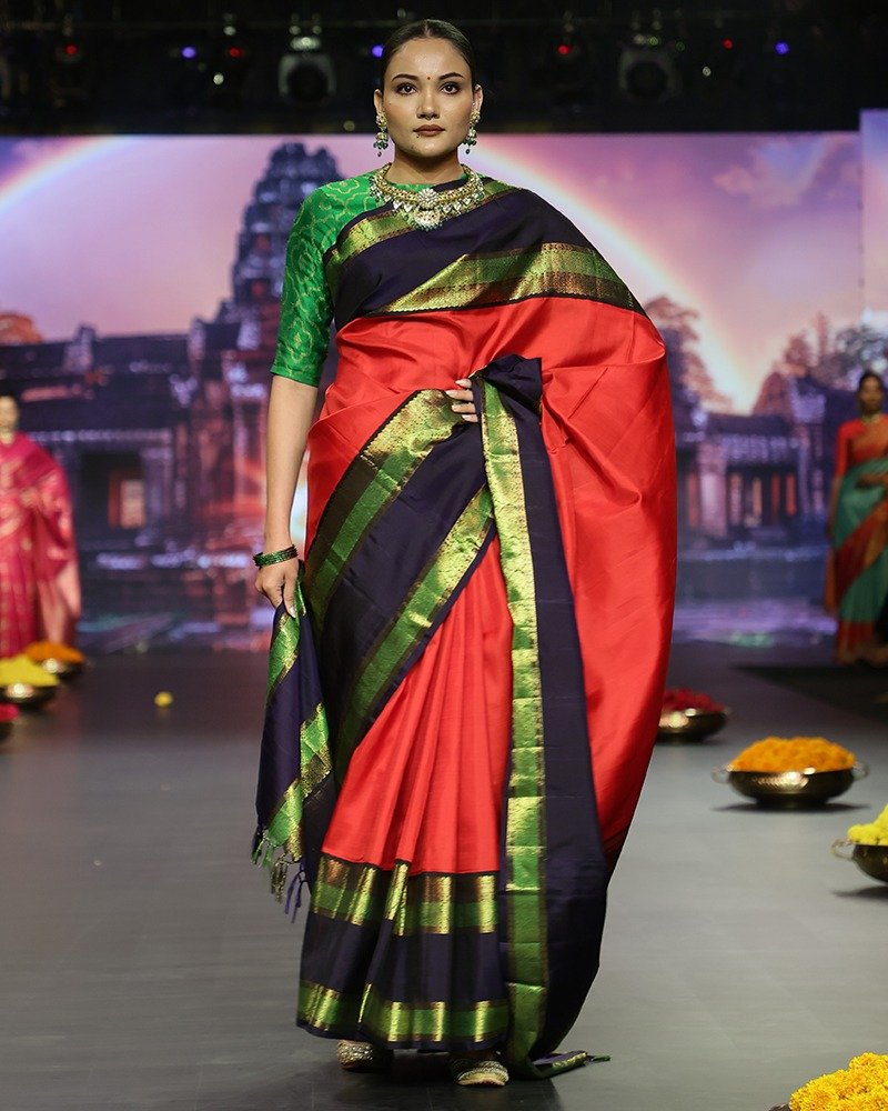 Striking red  Kanjivaram saree