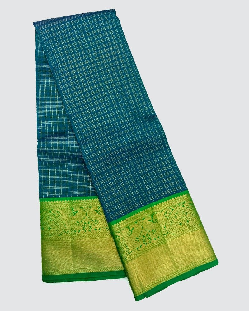 Dark teal kanchi pattu saree