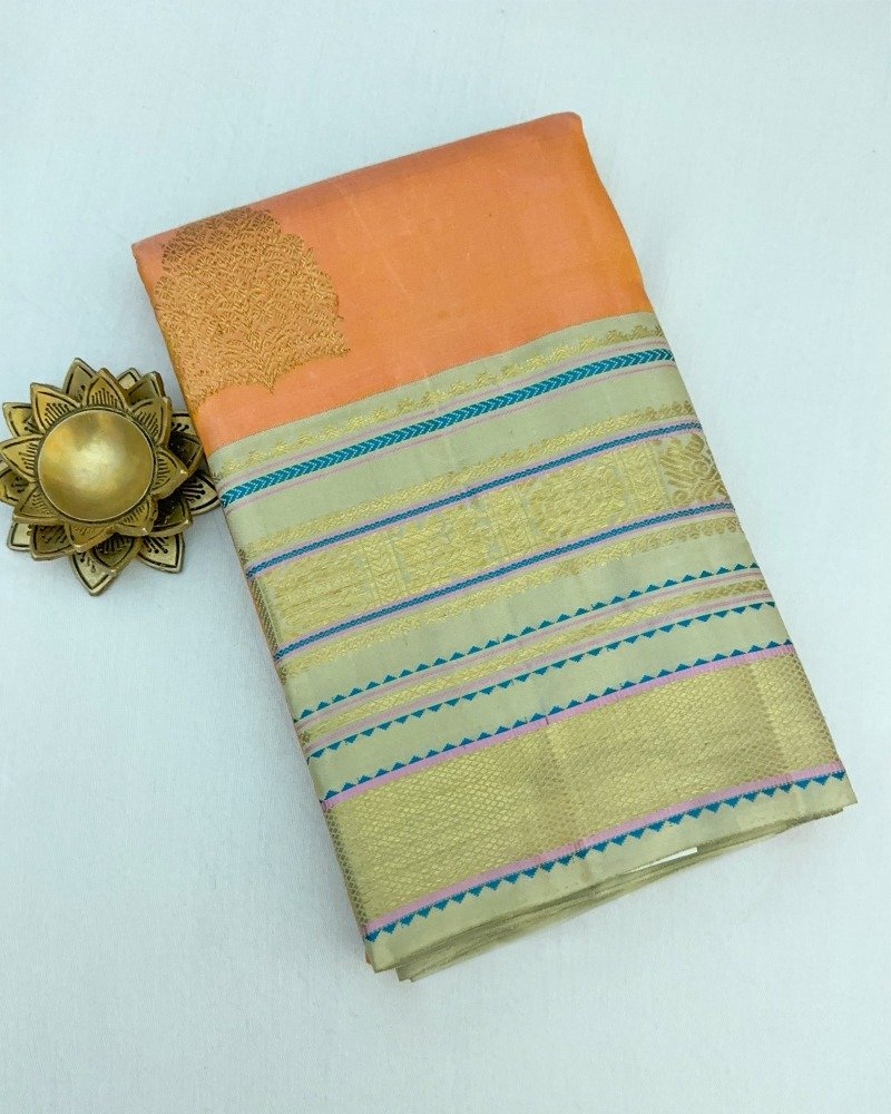 Apricot Orange Kanchi silk saree