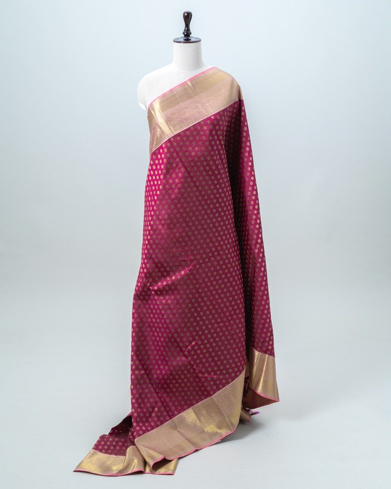 Burgundy polka. dots Kanjeevaram Silk Saree