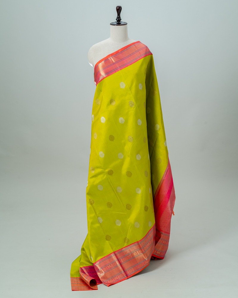 Lime Green Kanjivaram saree