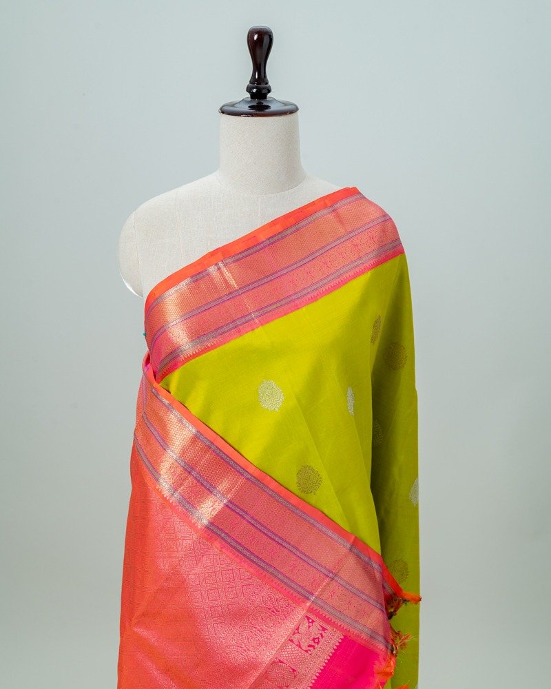 Lime Green Kanjivaram saree - Image 2