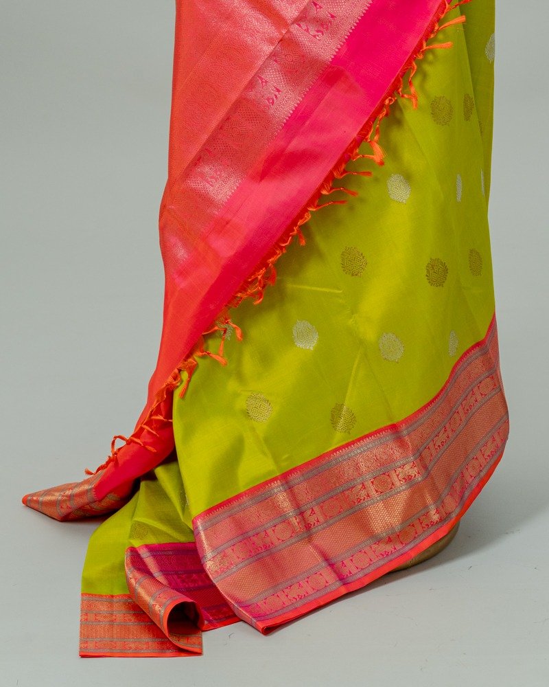 Lime Green Kanjivaram saree - Image 6
