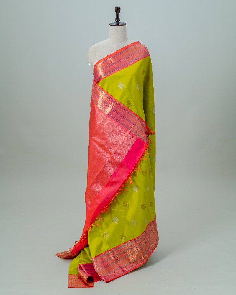 Lime Green Kanjivaram saree - Image 4