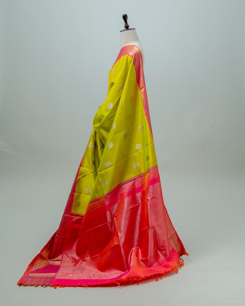 Lime Green Kanjivaram saree - Image 3